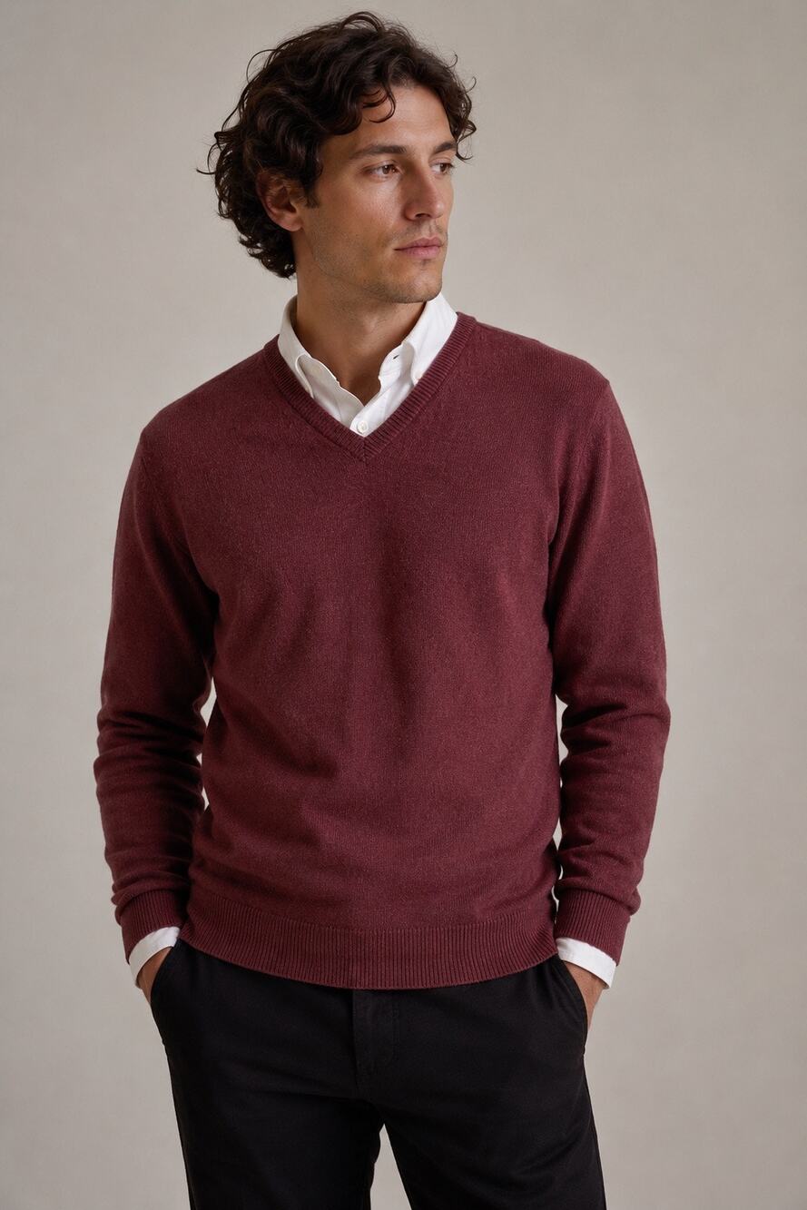 J.Crew Cooper & Roe Burgundy V-Neck Wool Sweater Men’s M Heritage Knit